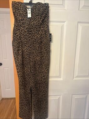 Express Leopard Print Strapless Wide-Leg Jumpsuit - Brown/Black